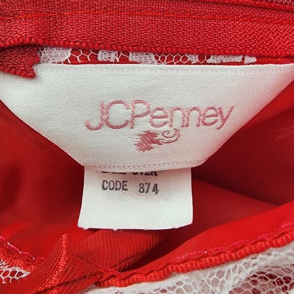 Vintage JCPenney Prom Dress Womens XS Red White Satin Lace Southern Belle Gown - Picture 6 of 11